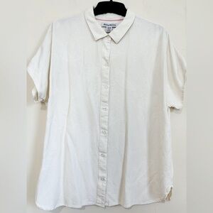 Tommy Bahama Button Up 100% Silk Off White Leaf Print Short Sleeve Shirt size M